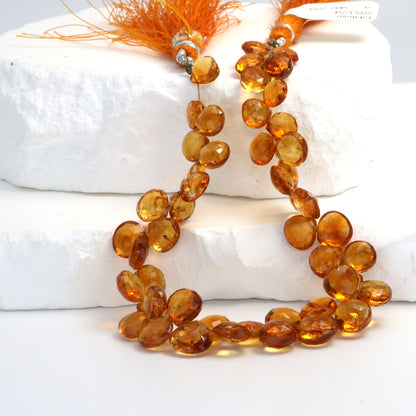 Orange Madeira Citrine 8mm Faceted Heart Shaped Briolettes