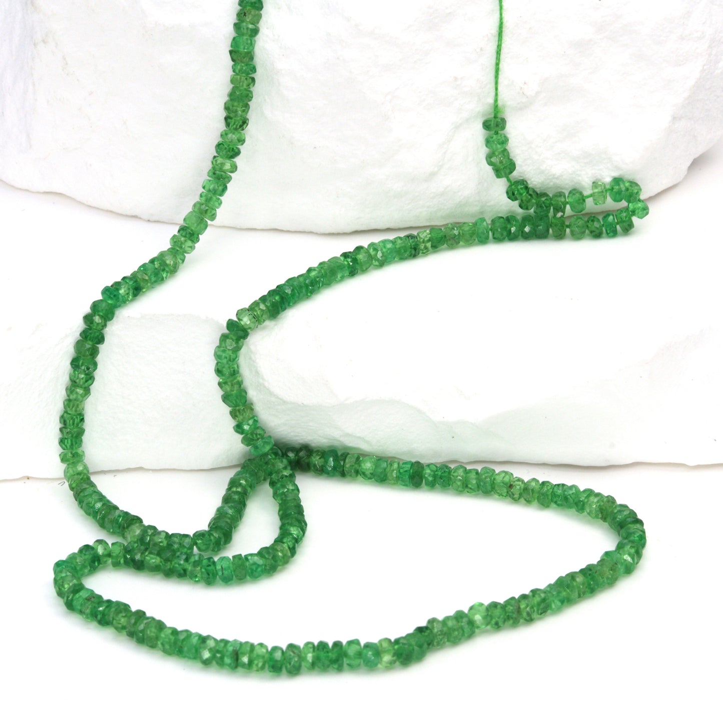 Green Tsavorite 3mm Hand Faceted Rondelles Bead Strand