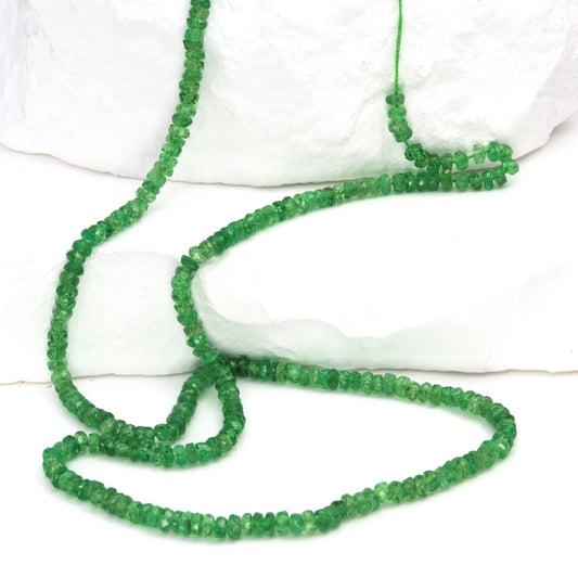 Green Tsavorite 3mm Hand Faceted Rondelles Bead Strand