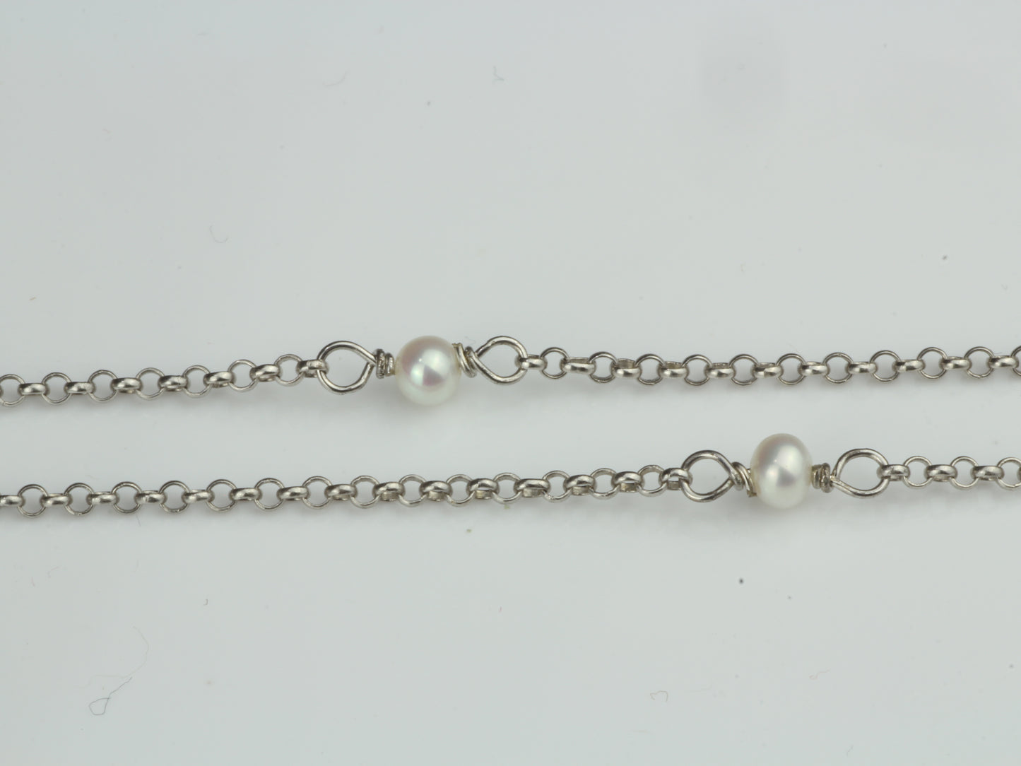By the Yard Station Necklace with Floating Bezel Pearl Sterling Silver 18 inch