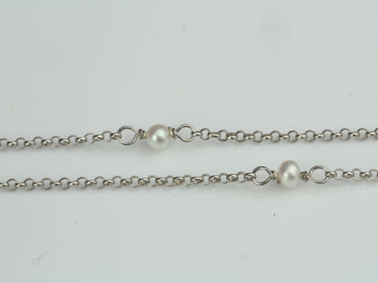 By the Yard Station Necklace with Floating Bezel Pearl Sterling Silver 18 inch