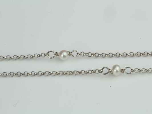 By the Yard Station Necklace with Floating Bezel Pearl Sterling Silver 18 inch