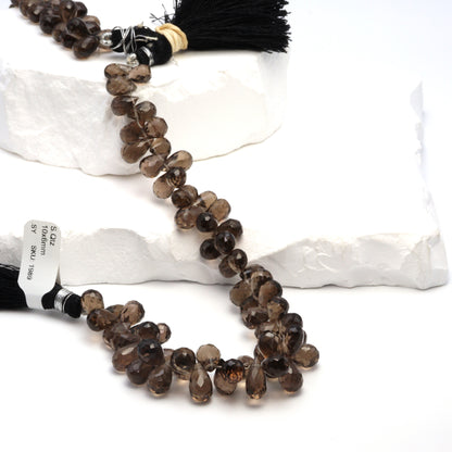 Brown Smoky Quartz 10x6mm Faceted Teardrop Briolettes Bead Strand