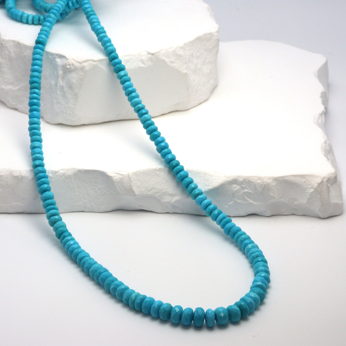 Natural Blue Turquoise 4mm - 6mm Hand Faceted Rondelles Bead Strand