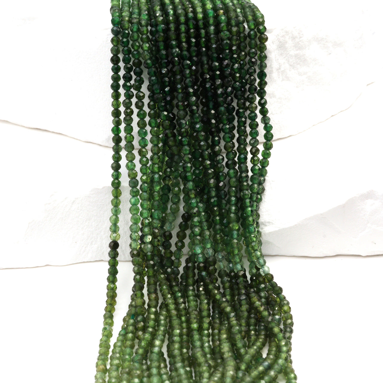 Ombre Green Tourmaline 2mm Faceted Rondelles