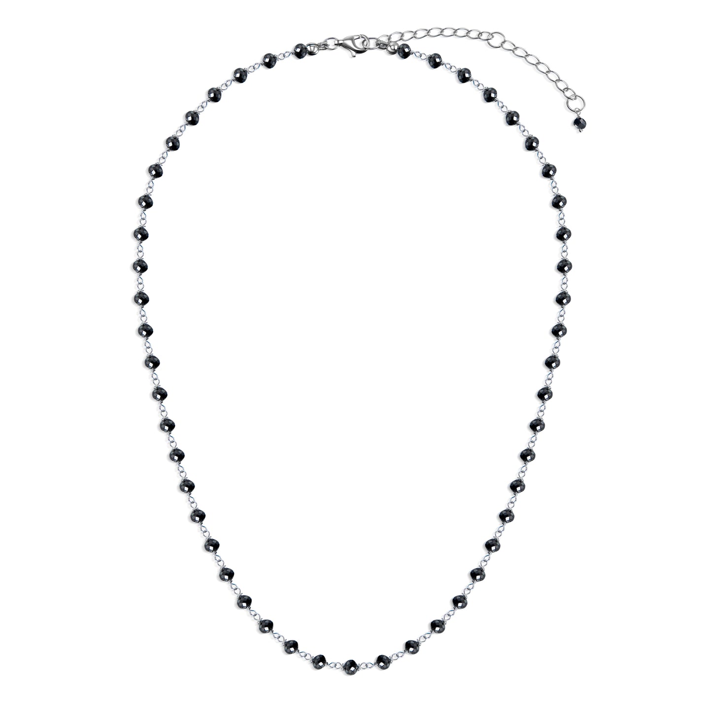 18K Black Diamond Rosary Beads Necklace