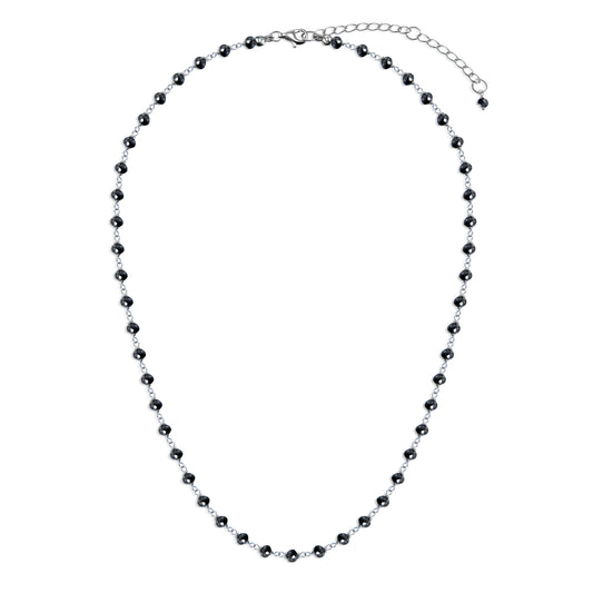 18K Black Diamond Rosary Beads Necklace
