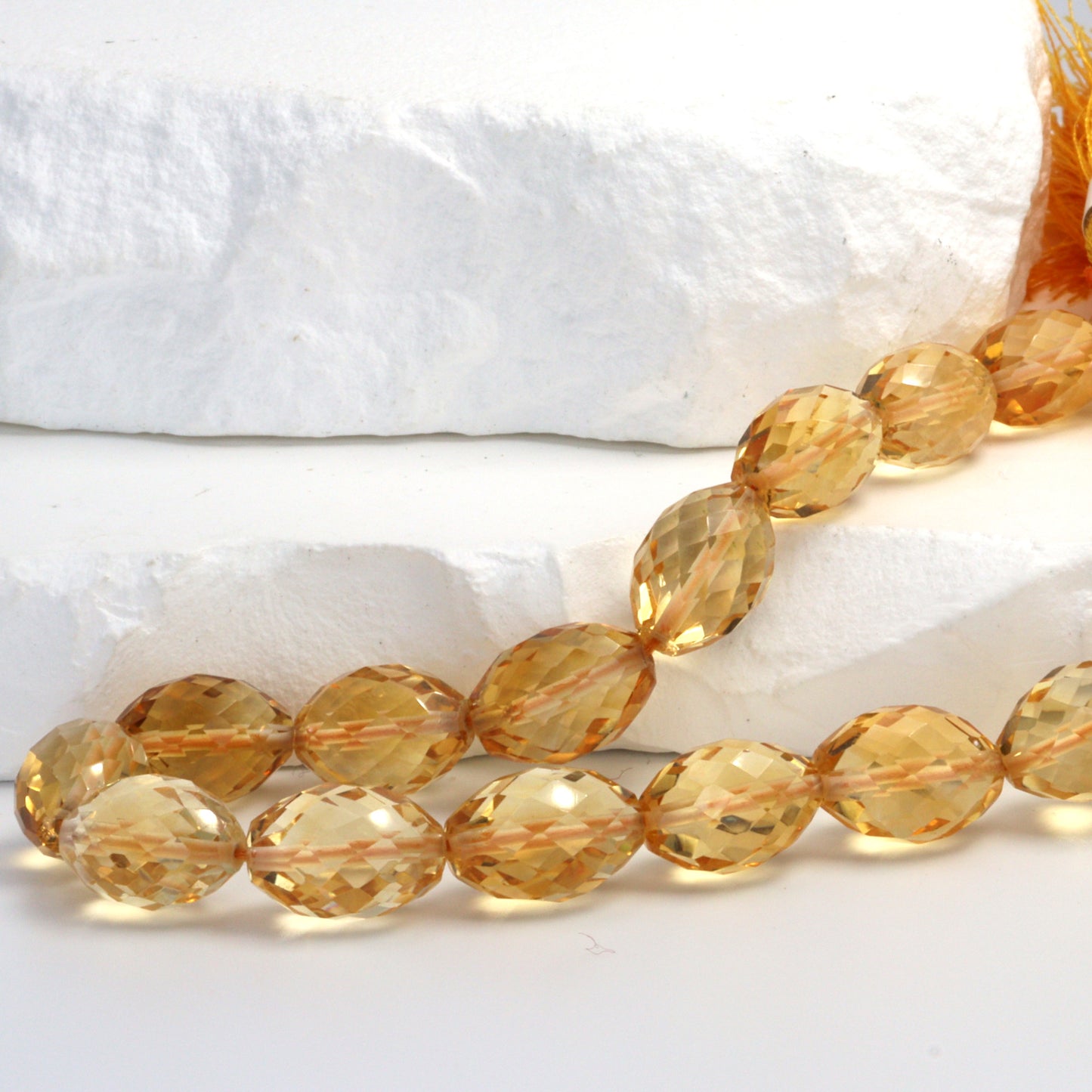 Yellow Citrine 14x10mm Faceted Drums Bead Strand