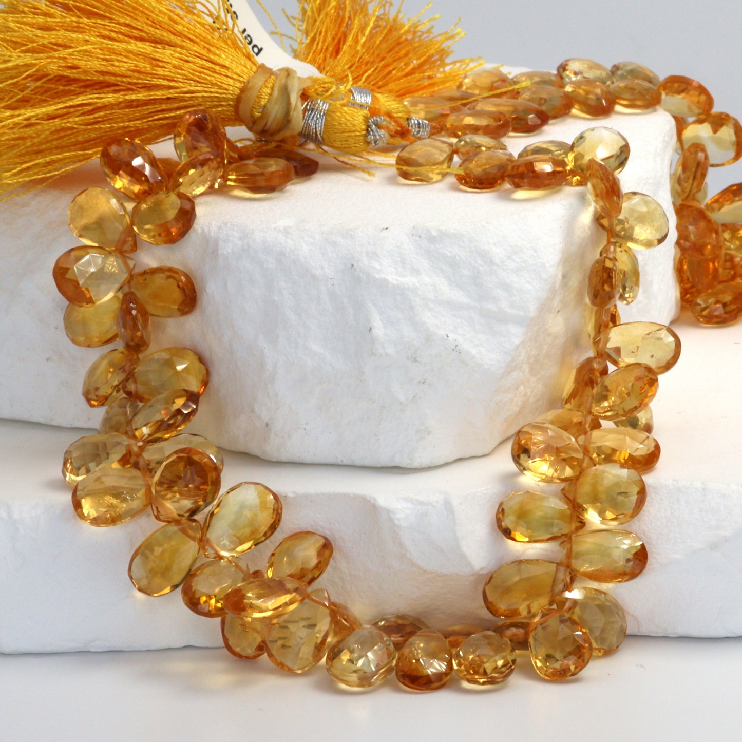 Yellow Citrine 9x6mm Faceted Pear Shaped Briolettes Bead Strand
