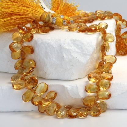 Yellow Citrine 9x6mm Faceted Pear Shaped Briolettes Bead Strand