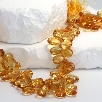 Yellow Citrine 9x6mm Faceted Pear Shaped Briolettes Bead Strand