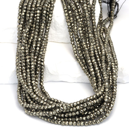 Natural Pyrite 3mm Faceted Rondelles Bead Strand