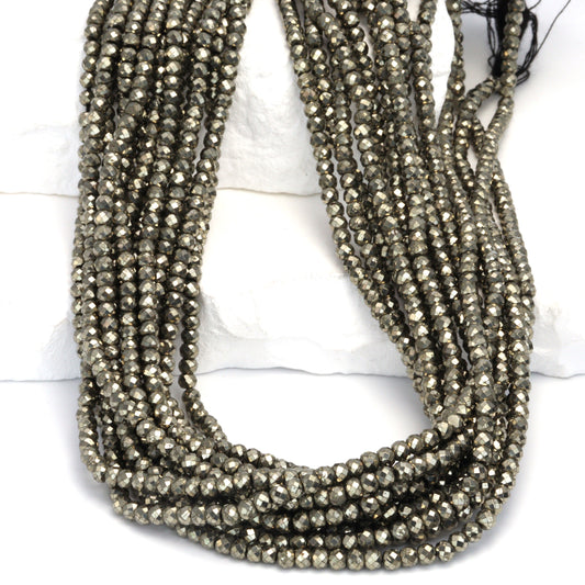 Natural Pyrite 3mm Faceted Rondelles Bead Strand