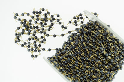 Coated Black Spinel 3mm Faceted Rondelles Rosary Chain Sterling Silver with Gold Plating Wire Wrap Chain by the Foot