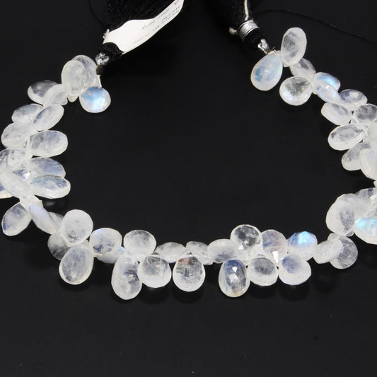 Blue Rainbow Moonstone 9x7mm Faceted Pear Shaped Briolettes