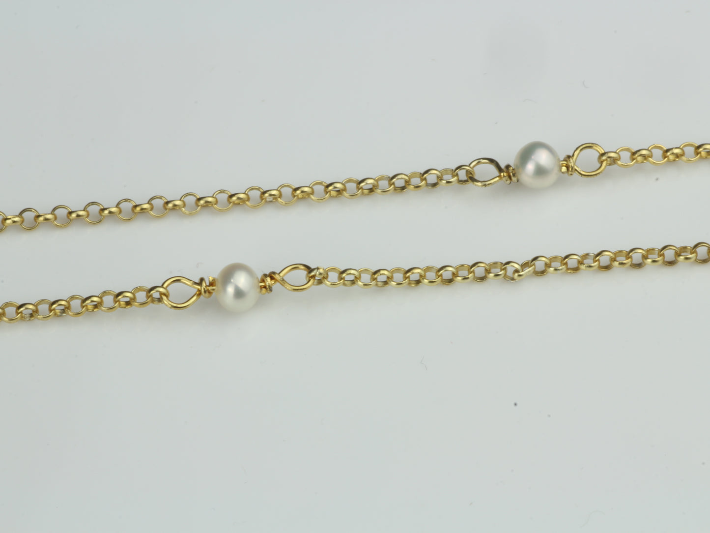 By the Yard Station Necklace with Floating Pearl Sterling Silver with Gold Plating 18 inch