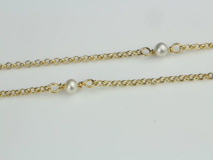 By the Yard Station Necklace with Floating Pearl Sterling Silver with Gold Plating 18 inch