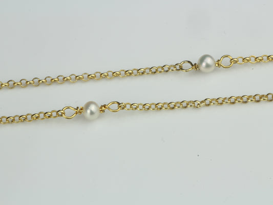 By the Yard Station Necklace with Floating Pearl Sterling Silver with Gold Plating 18 inch