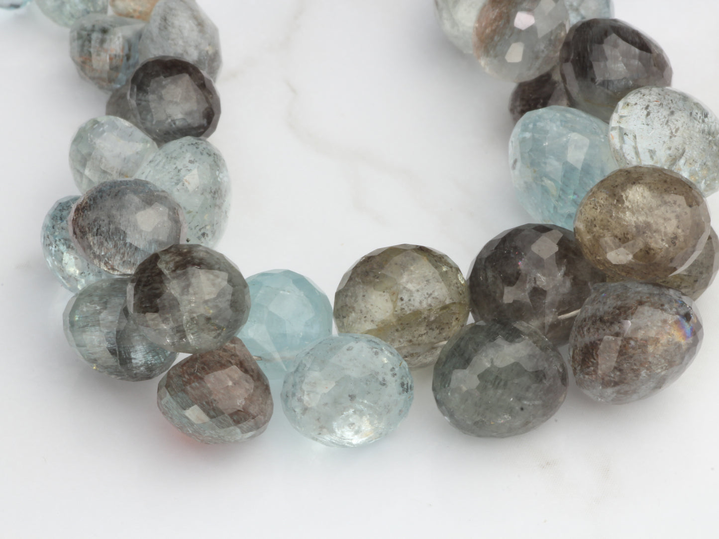 Blue Moss Aquamarine 8mm - 12mm Faceted Onion Shaped Briolettes Bead Strand