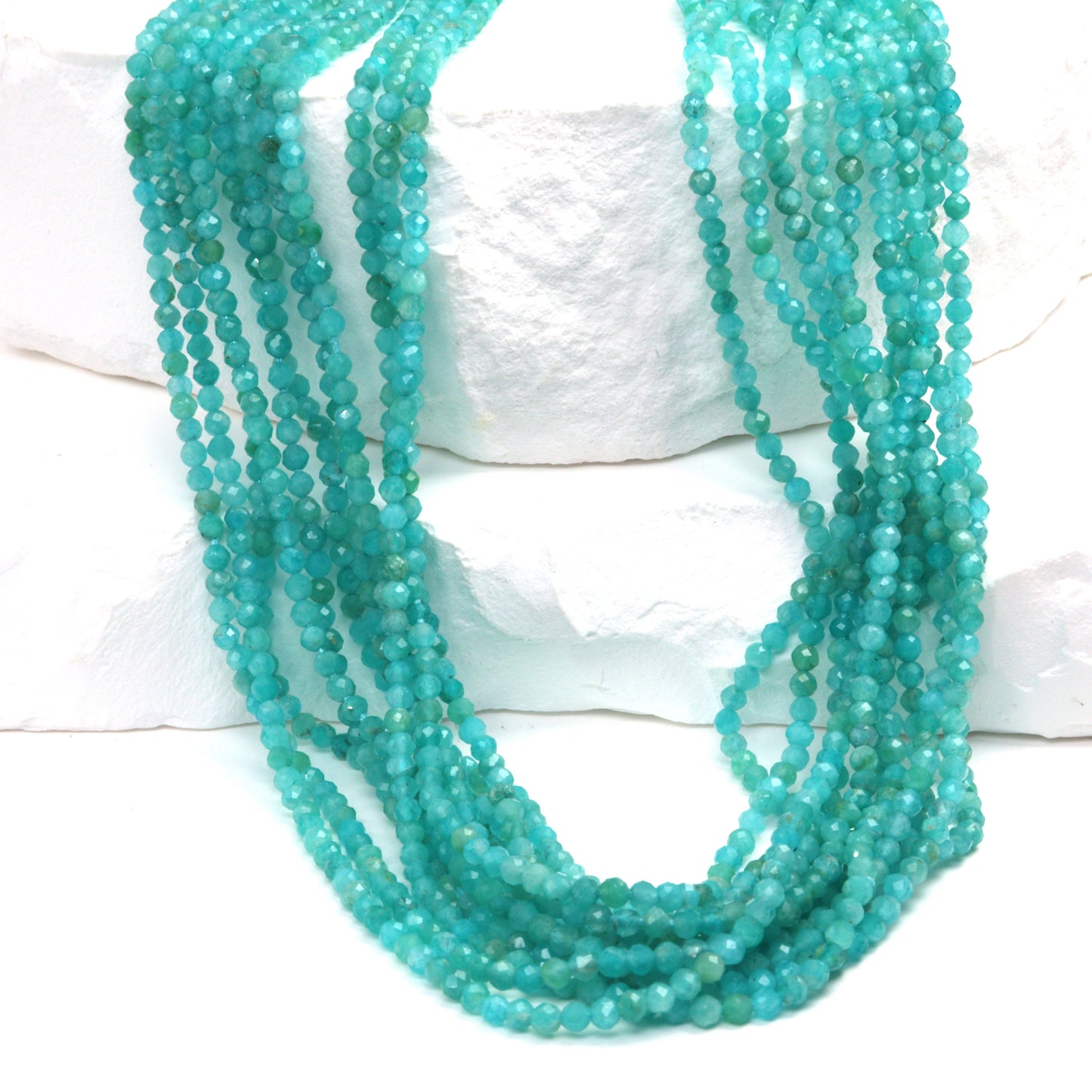 Blue Amazonite 2mm Faceted Rounds Bead Strand