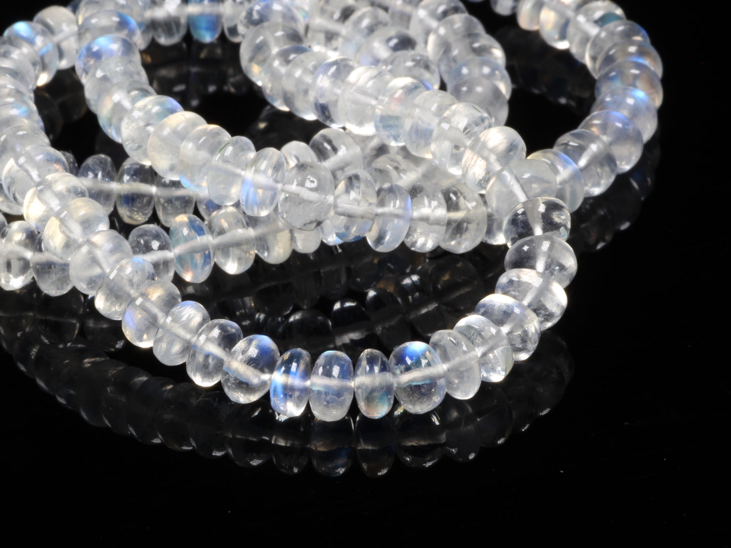 AAA Blue Rainbow Moonstone 5mm Smooth Rondelles Bead Strand
