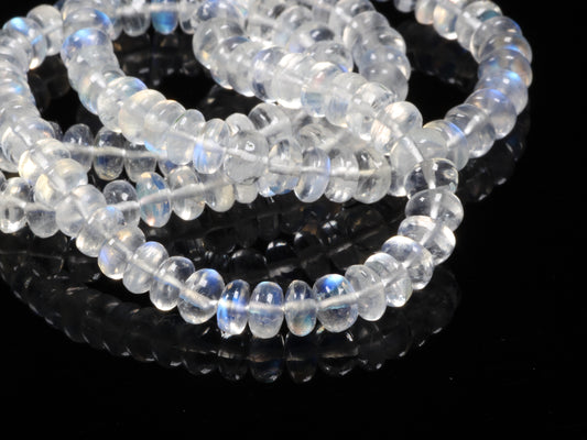 AAA Blue Rainbow Moonstone 5mm Smooth Rondelles Bead Strand