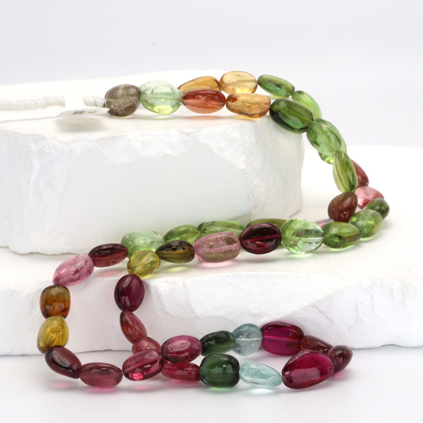 Watermelon Tourmaline 9x7mm - 11x8mm Smooth Nuggets Bead Strand