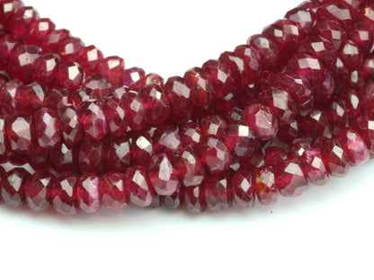 Red Ruby 3.5mm Hand Faceted Rondelles Bead Strand