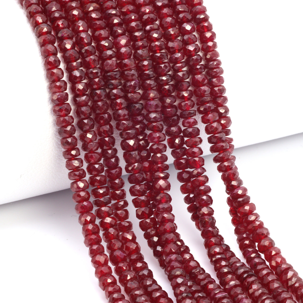 Red Ruby 3.5mm Hand Faceted Rondelles Bead Strand