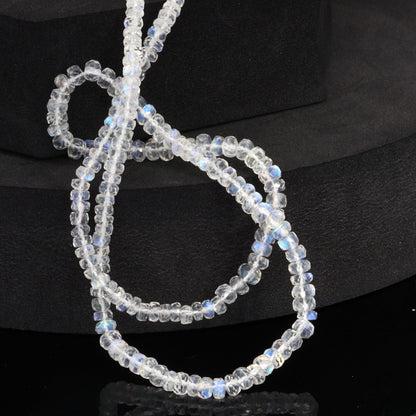 AA Blue Rainbow Moonstone 4mm Hand Faceted Rondelles Bead Strand