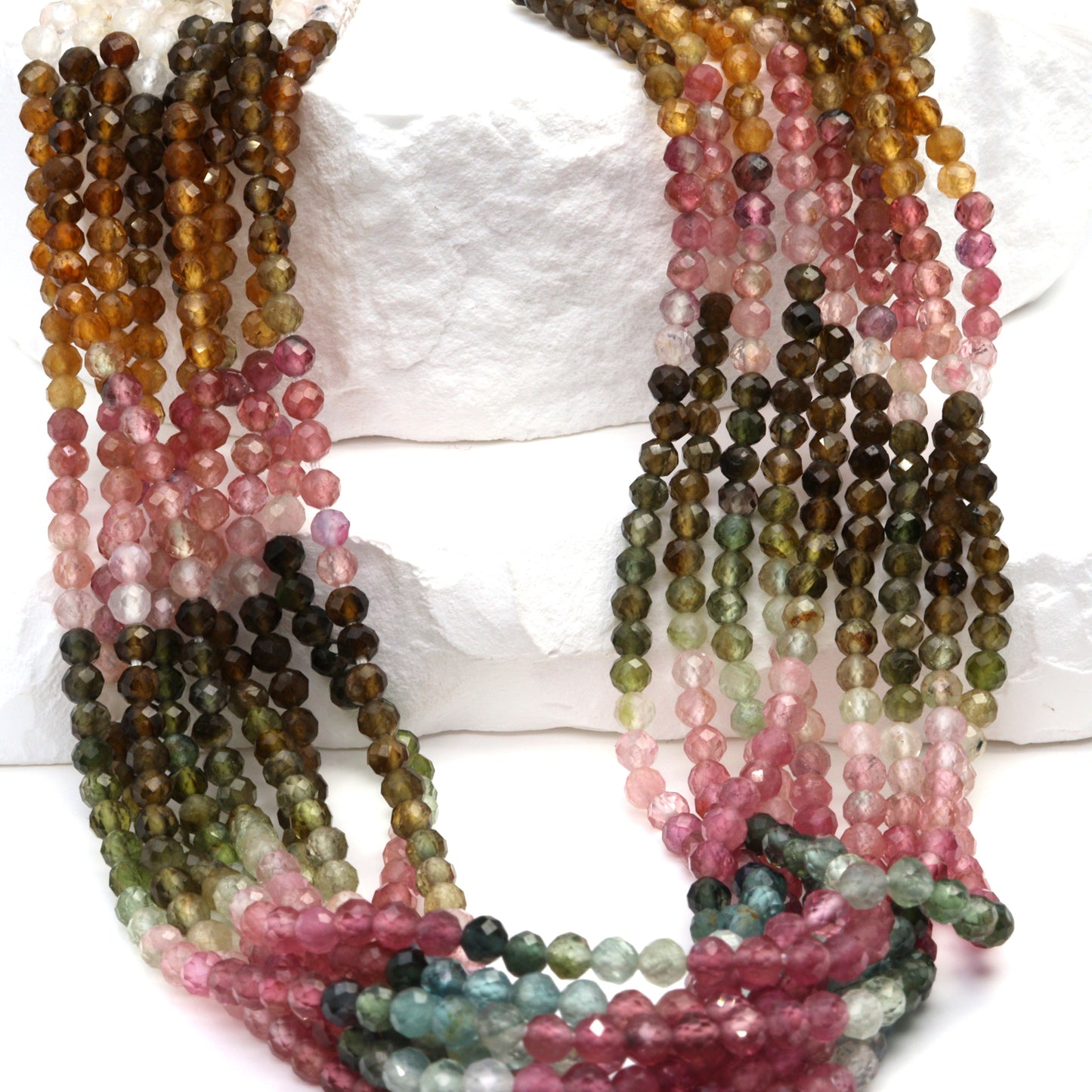 Watermelon Tourmaline 3mm Faceted Rounds Bead Strand