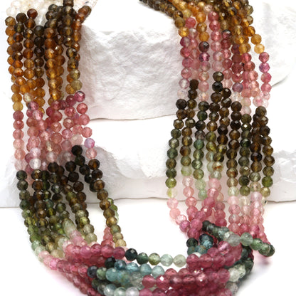 Watermelon Tourmaline 3mm Faceted Rounds Bead Strand