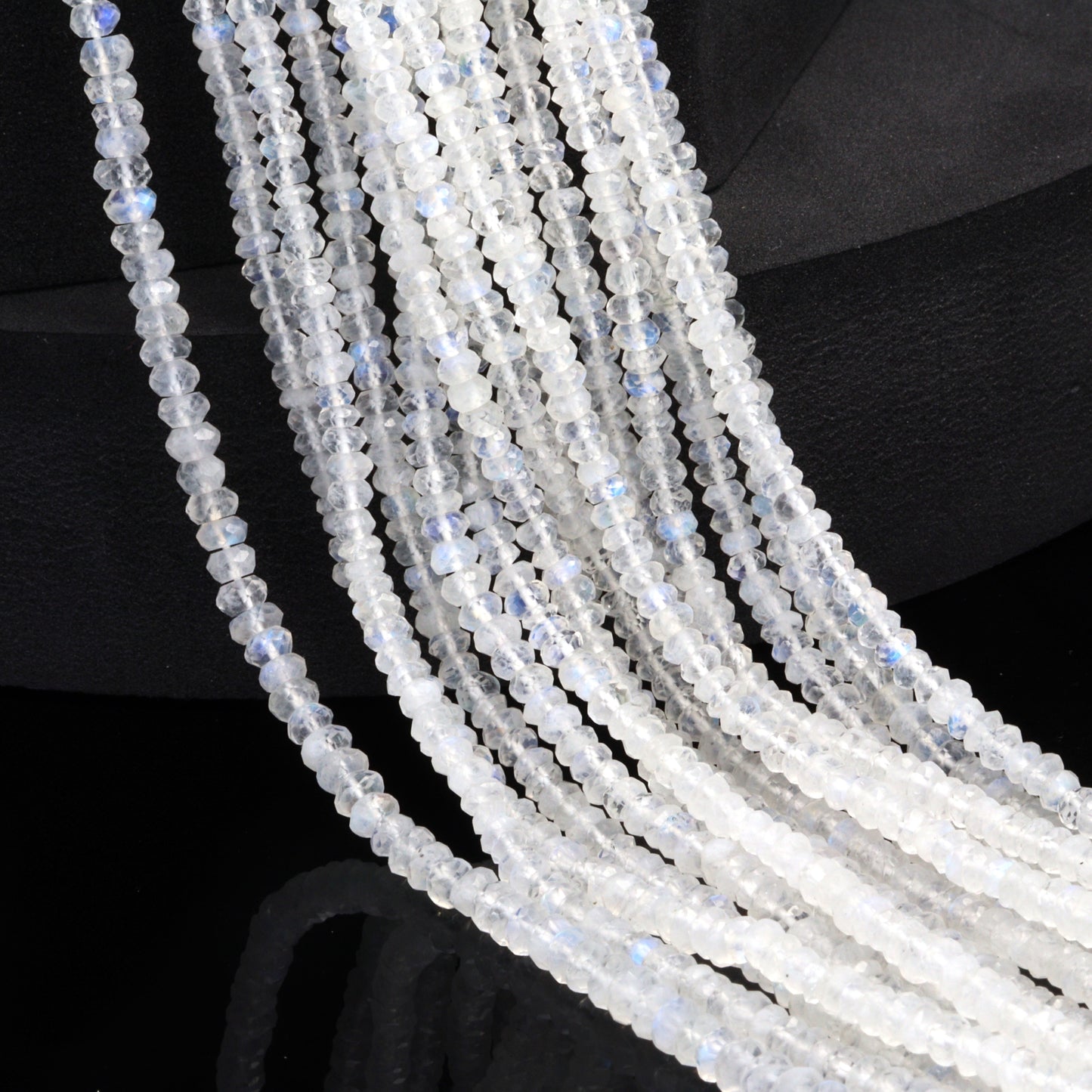 AA Blue Rainbow Moonstone 3.5mm Hand Faceted Rondelles Bead Strand