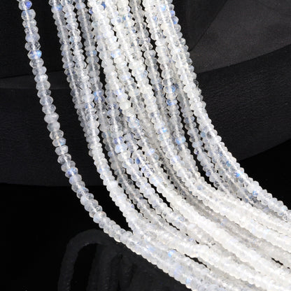 AA Blue Rainbow Moonstone 3.5mm Hand Faceted Rondelles Bead Strand