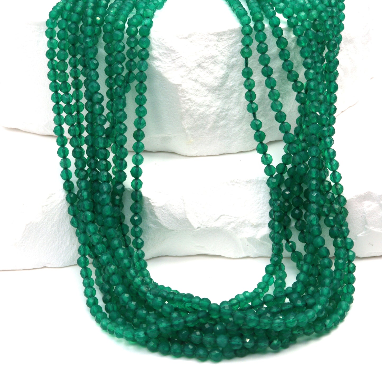 Green Onyx 2.5mm Faceted Rounds Bead Strand