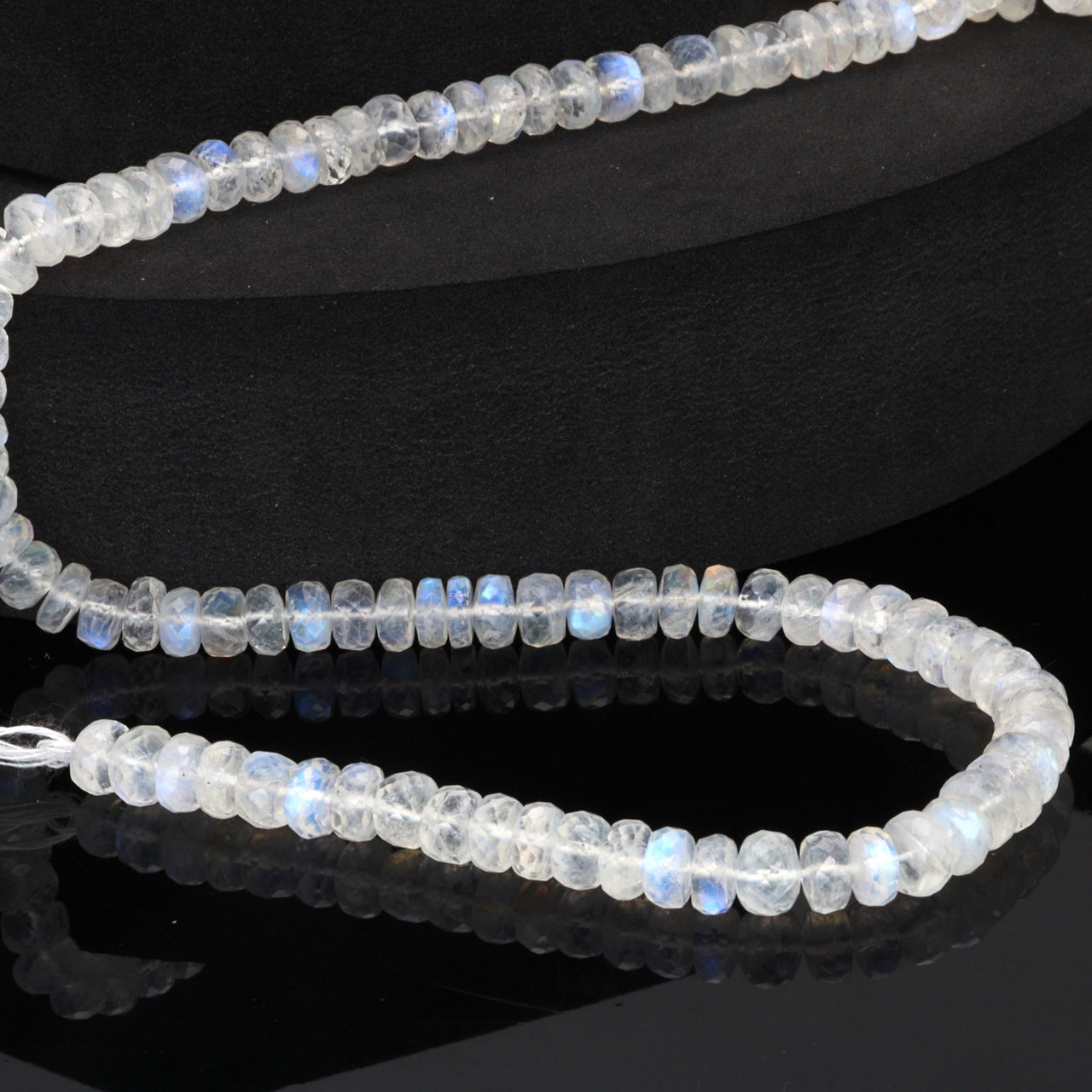 Blue Rainbow Moonstone 6mm Faceted Rondelles Bead Strand