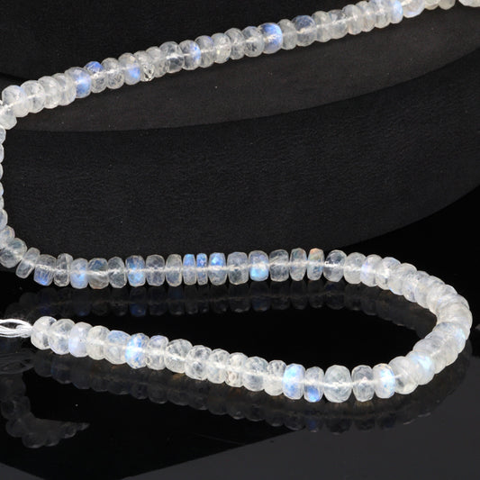 Blue Rainbow Moonstone 6mm Faceted Rondelles Bead Strand
