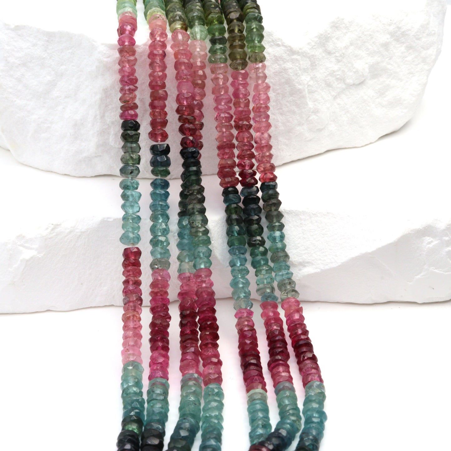 Watermelon Tourmaline 3.5mm Hand Faceted Rondelles Bead Strand