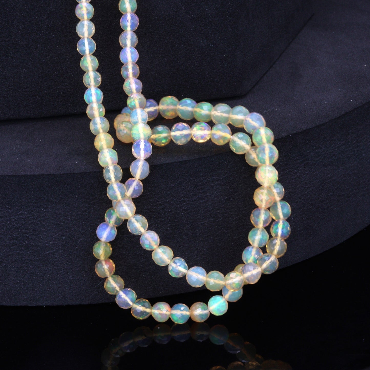 Yellow Ethiopian Opal 4mm - 5mm Hand Faceted Rounds Bead Strand