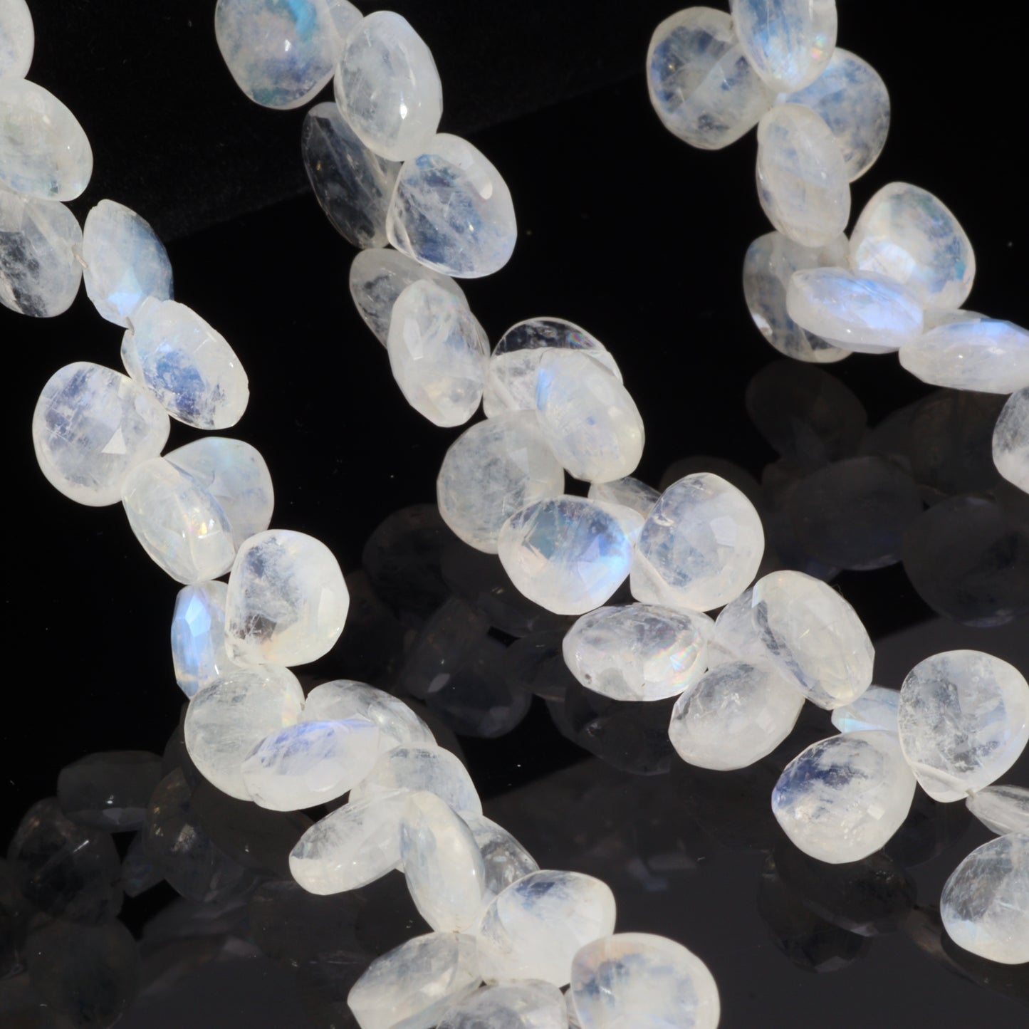 Blue Rainbow Moonstone 9mm Faceted Heart Shaped Briolettes Bead Strand