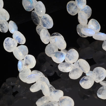 Blue Rainbow Moonstone 9mm Faceted Heart Shaped Briolettes Bead Strand