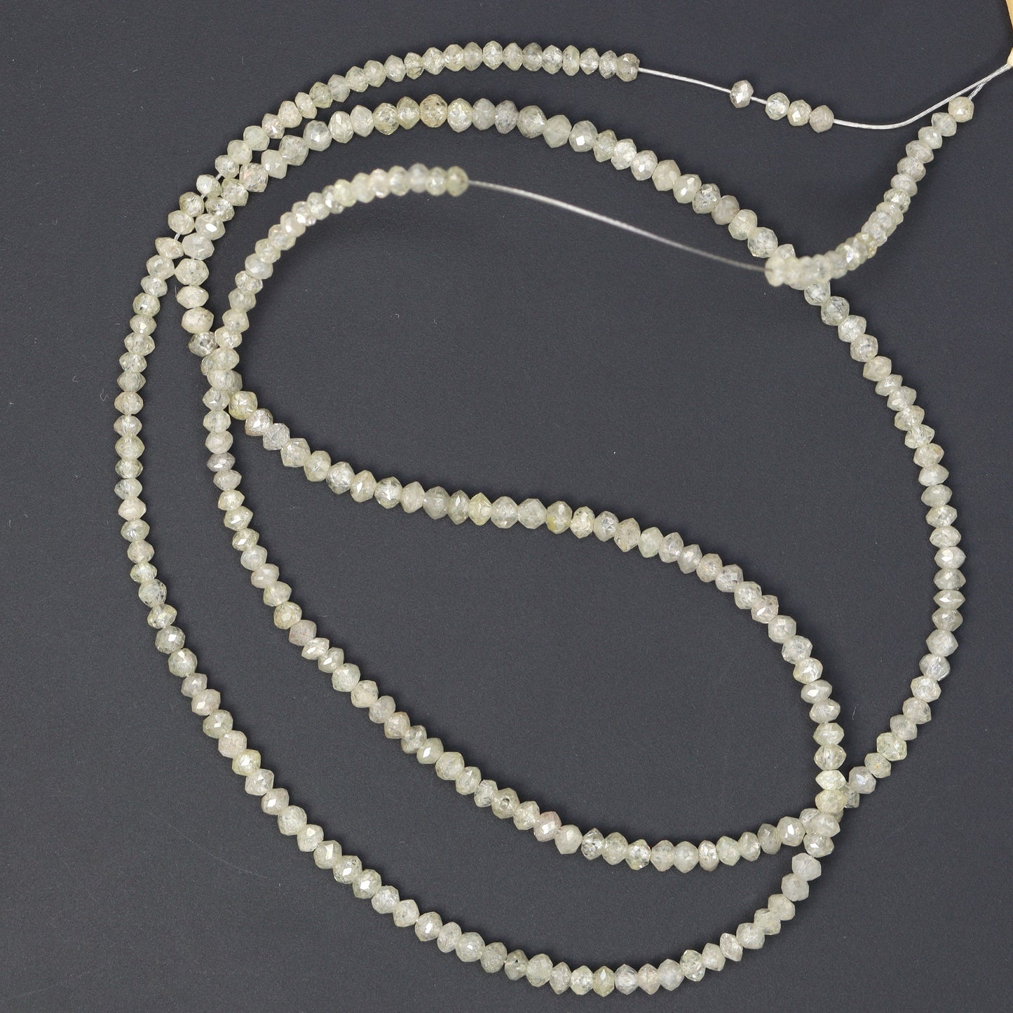 Gray Diamond 2mm - 2.5mm Hand Faceted Rondelles Bead Strand