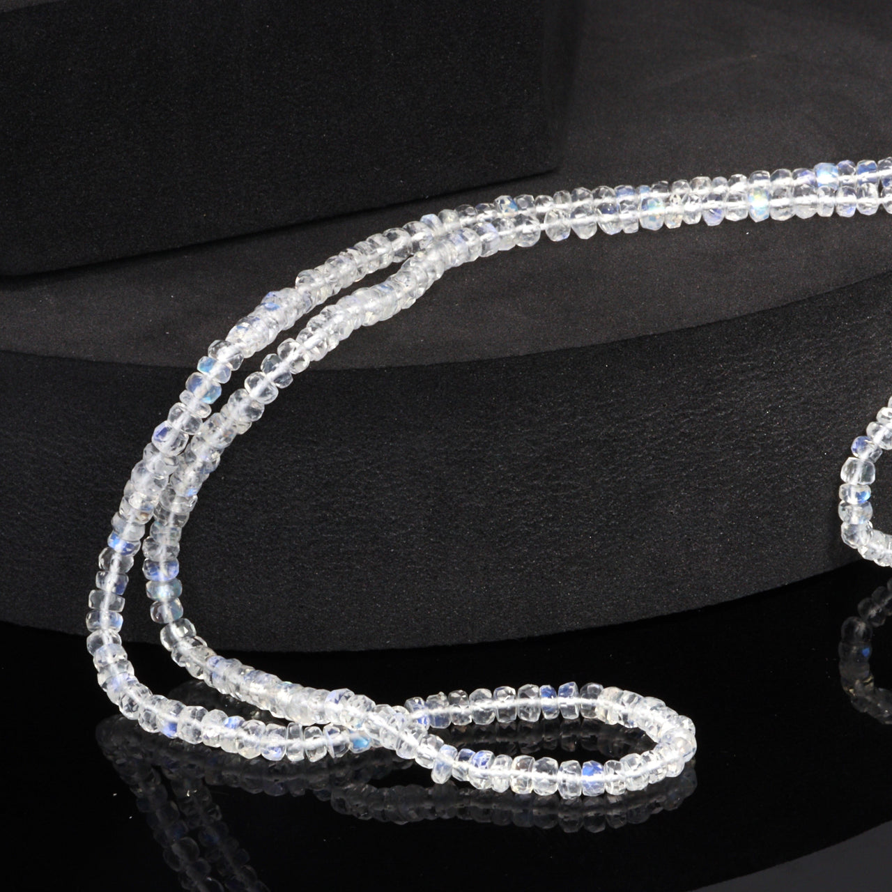 AAA Blue Rainbow Moonstone 3.5mm Hand Faceted Rondelles Bead Strand