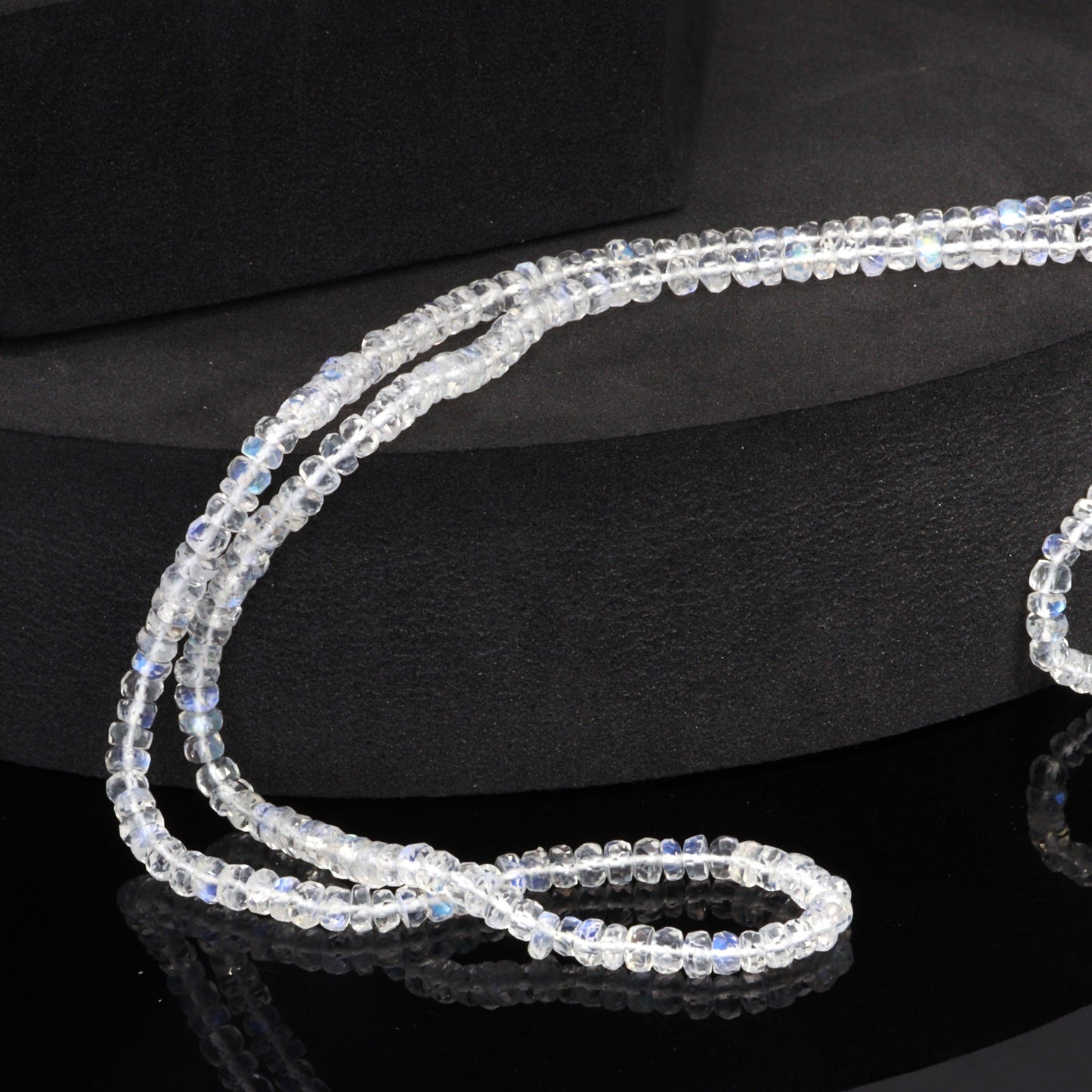 AAA Blue Rainbow Moonstone 3.5mm Hand Faceted Rondelles Bead Strand