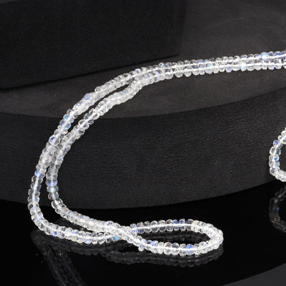 AAA Blue Rainbow Moonstone 3.5mm Hand Faceted Rondelles Bead Strand