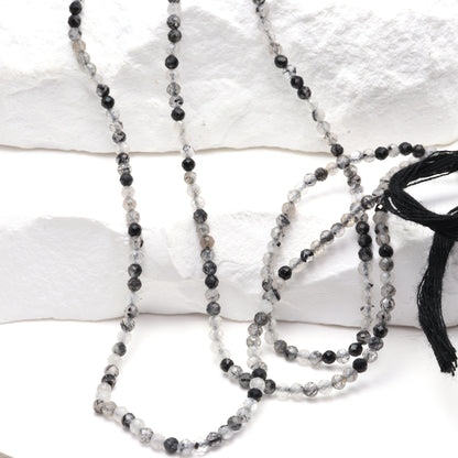 Black Tourmalinated Quartz 2mm Faceted Rounds