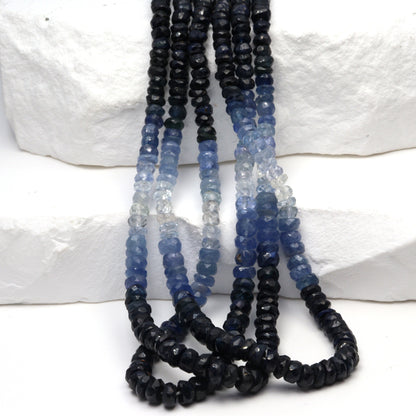 Ombre Blue and White Sapphire 3.5mm - 4.5mm Hand Faceted Rondelles Bead Strand