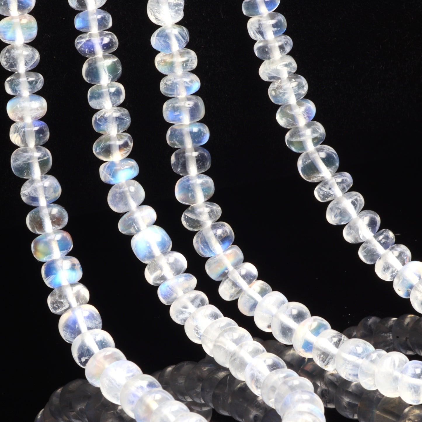AA Blue Rainbow Moonstone 4mm - 5.5mm Smooth Rondelles Bead Strand