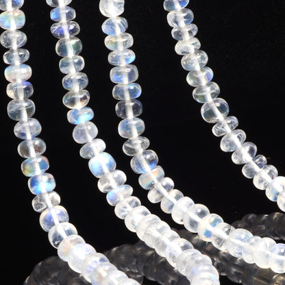 AA Blue Rainbow Moonstone 4mm - 5.5mm Smooth Rondelles Bead Strand