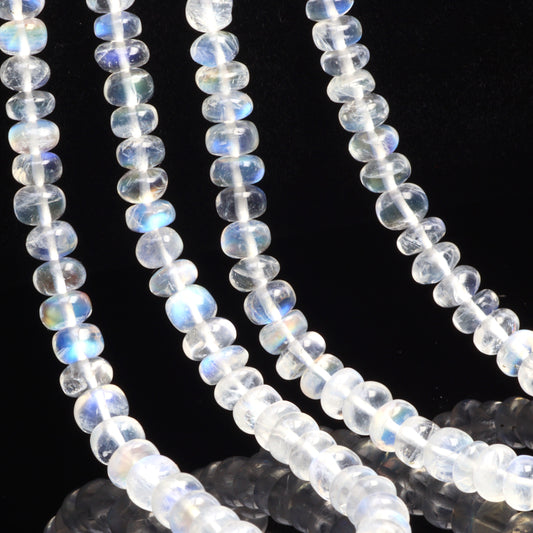 AA Blue Rainbow Moonstone 4mm - 5.5mm Smooth Rondelles Bead Strand
